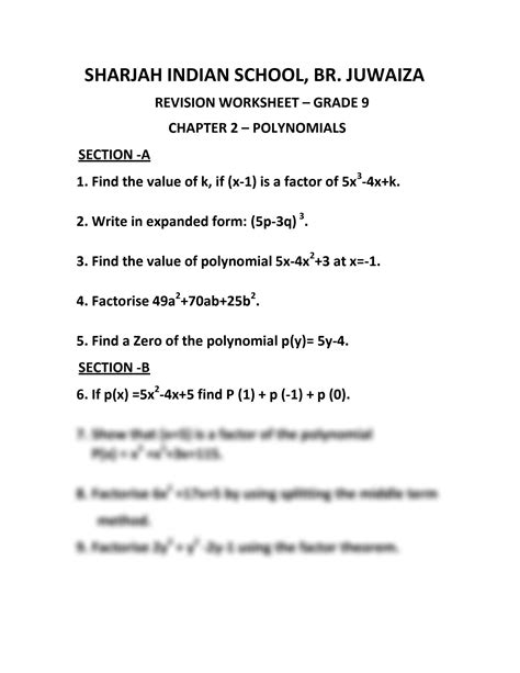 SOLUTION Polynomials Worksheet Grade 9 Studypool Worksheets Library