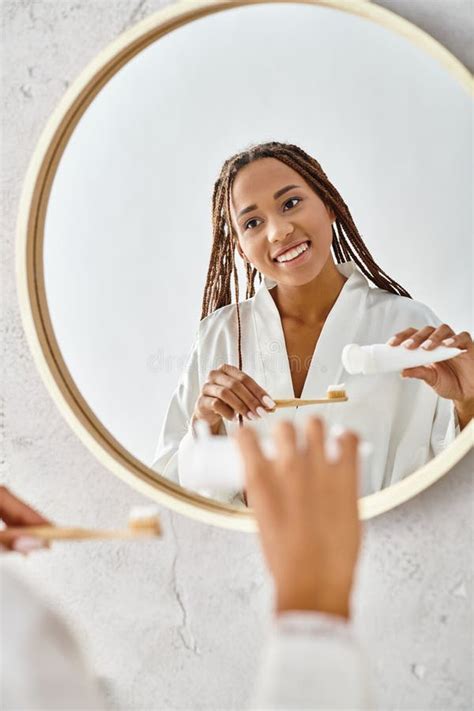 An African American Woman With Afro Stock Image Image Of Bathrobe