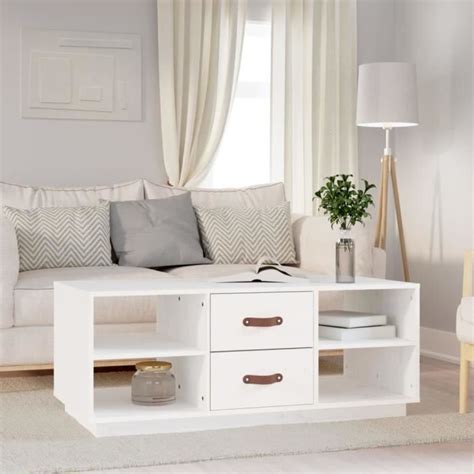 Gototop Table Basse Blanc X X Cm Bois Massif De Pin A Haute