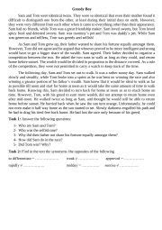 Greedy Boy Story Reading Comprehension Tasks Esl Worksheet By