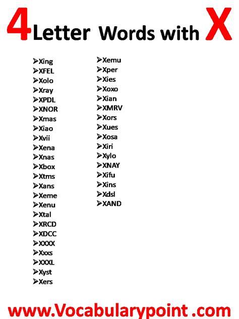 4 Letter Words Starting With X Vocabulary Point