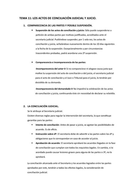 TEMA 11 proce Apuntes 11 TEMA 11 LOS ACTOS DE CONCILIACIÓN