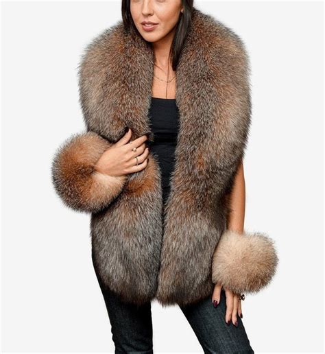 Crystal Fox Fur Set Collar And Cuffs Fur Scarf Real Fur Collar Saga