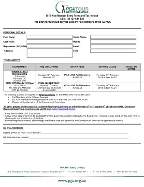 Fillable Online Non Member Entry Form And Tax Invoice Abn