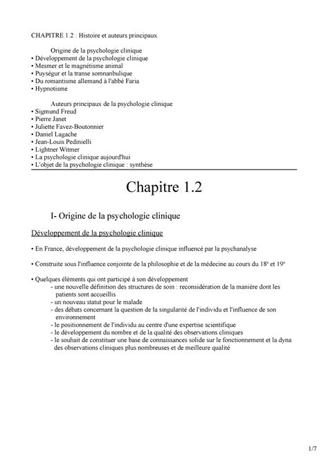 Origine De La Psychologie Clinique Et Auteurs Principaux Chapitre