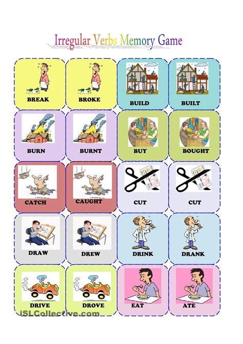 Irregular Verbs Memory Card Game Irregular Verbs Irregular