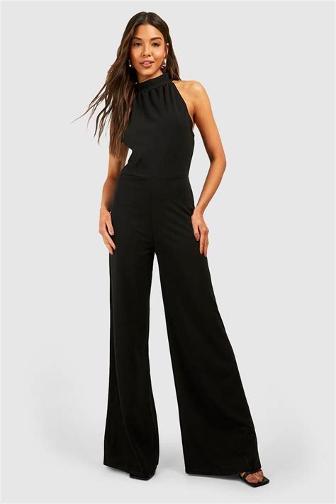 Halterneck Wide Leg Jumpsuit Boohoo Uk