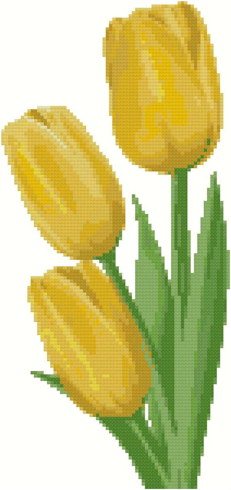 Set Of Tulip Flowers Cross Stitch Pattern Nature Modern Etsy