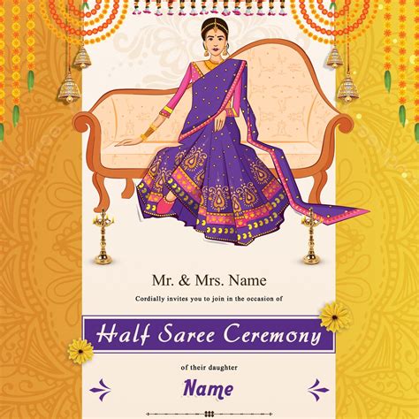 Half Saree Ceremony Invitation Card Masterbundles