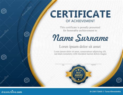 Blue And Gold Certificate Template Stock Vector Illustration Of Abstract Diploma 250172605