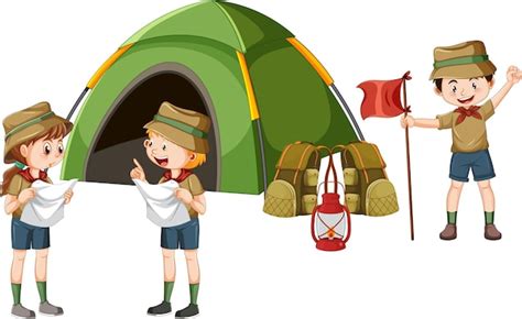 Camping En Plein Air Avec Personnage De Dessin Animé Pour Enfants