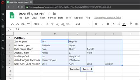 how to split first and last name in google sheets