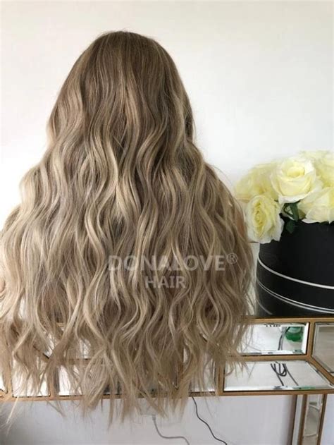 Ombré Blond Lange Wellige Echthaar Perücke HH171 Echthaar Perücken