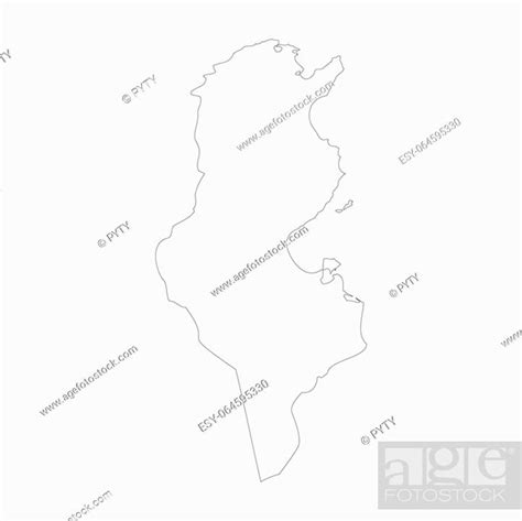 Tunisia Country Thin Black Outline High Detailed Map Vector