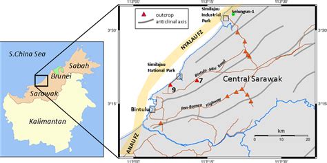 Map of study area in central Sarawak between Bintulu and Similajau ...