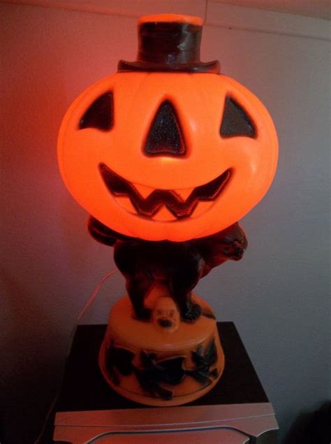 Vintage Halloween Light Pumpkin Black Cat Empire Blow Mold Etsy