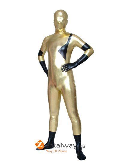 Golden And Black Shiny Metallic Full Bodysuit Zentai