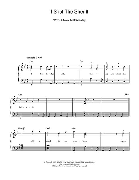 I Shot The Sheriff Sheet Music By Bob Marley Beginner Piano 105765