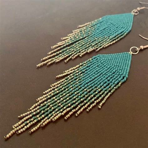 Boho Ombré Seed Bead Fringe Earrings Long Beaded Earrings Etsy