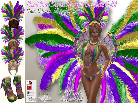 Second Life Marketplace Mardi Gras Samba Showgirl Complete Outfit