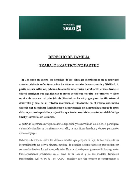 TP 2 segunda parte Familia DERECHO DE FAMILIA TRABAJO PRACTICO Nº2