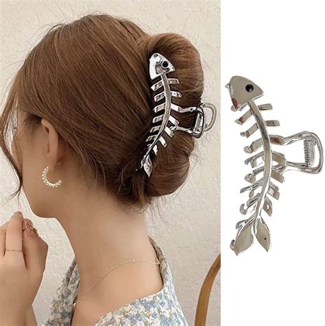 1Pcs Sliver Fish Bone Hair Clips Large Metal Fishbone Hair Claw Clips