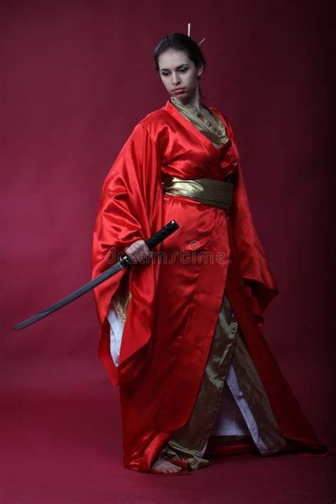 Girl in a Kimono with a Katana Stock Photo - Image of majestic, culture: 13243164