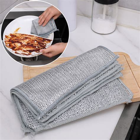 135pcs 2020cm Soft Steel Wire Dishwashing Cloth Double Layer Hollow Non Stick Oil Rag Kitchen