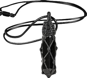 Nupuyai Obsidian Hexagonal Quartz Crystal Point Pendant Necklace For