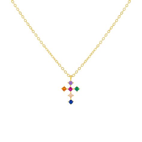 CZ Rainbow Cross Necklace | Adina Eden Jewels