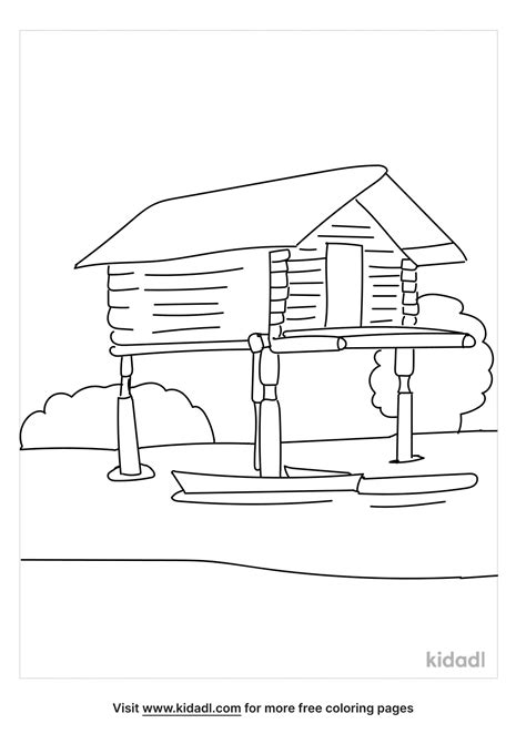 Stilt House Coloring Clip Fishery Kleurplaat Pages Vector Clipart