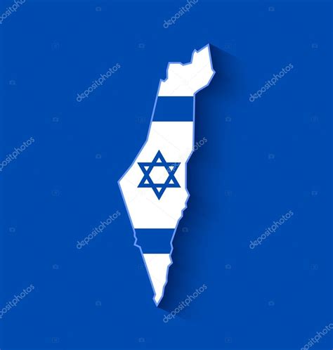 Israel map with Israeli flag inside of shape with long shadow effect — Stock Vector ...