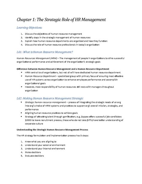 Chapter 1 Strategic Human Resource Management Chapter 1 The Strategic Role Of Hr Management