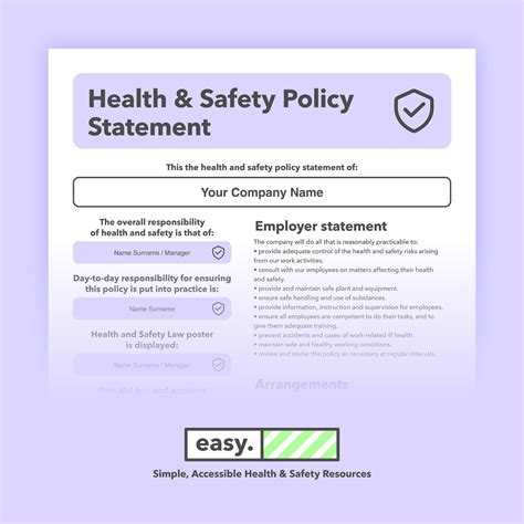 Health And Safety Policy Statement Template Form For Small Business Includes Responsibilities