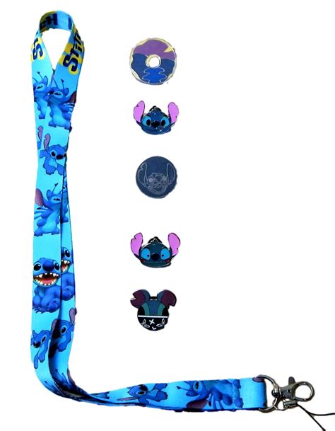 Stitch Lanyard And 5 Lilo And Stitch Themed Disney Trading Pins Set