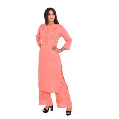 Casual Wear Straight Embroidered Cotton Palazzo Suit At Rs 500 Piece In