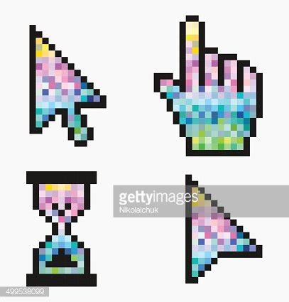 Pixel Cursors Icons Mouse Hand Arrow Hourglass Stock Clipart Royalty