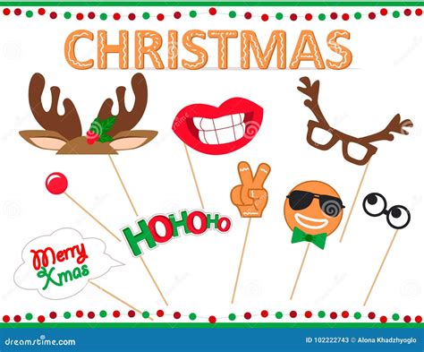 Set Of Photo Booth Props For Merry Christmas Stock Vector