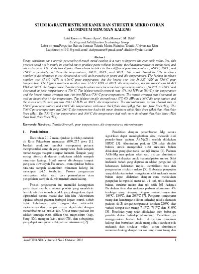 Studi Karakteristik Mekanik Dan Struktur Mikro Coran Aluminium Minuman