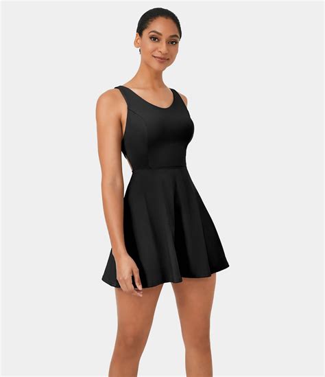 Womens Crisscross Backless Flare 2 Piece Pocket Dance Active Dress