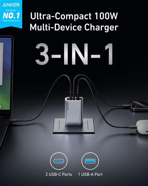 Anker Prime Charger (100W, 3 Ports, GaN) and Anker USB-C to USB-C Cable