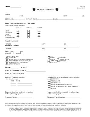 Fillable Online Manoa Hawaii VA 4 H Military Teen Adventure Camp Fax