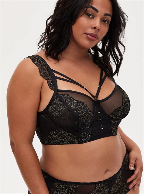 Plus Size Black Mesh And Lace Strappy Longline Bralette Torrid