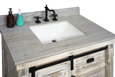 Rustic Solid Fir Barn Door Style Single Sink White Wash Finish