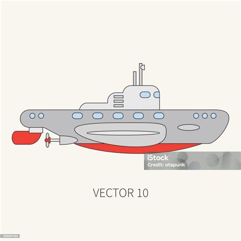 Garis Ikon Warna Vektor Datar Kapal Selam Angkatan Laut Kapal Perang