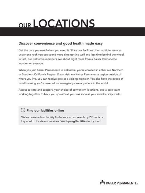 Fillable Online Medicare Kaiserpermanente 2013 Location Brochure