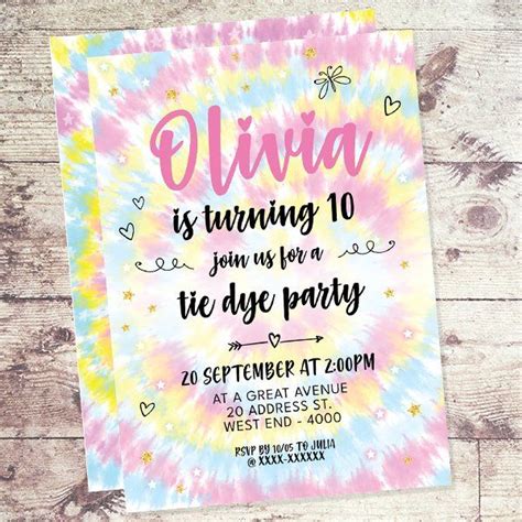 A Tie Dye Birthday Party Card With The Words Livva Is Turning 10 Join