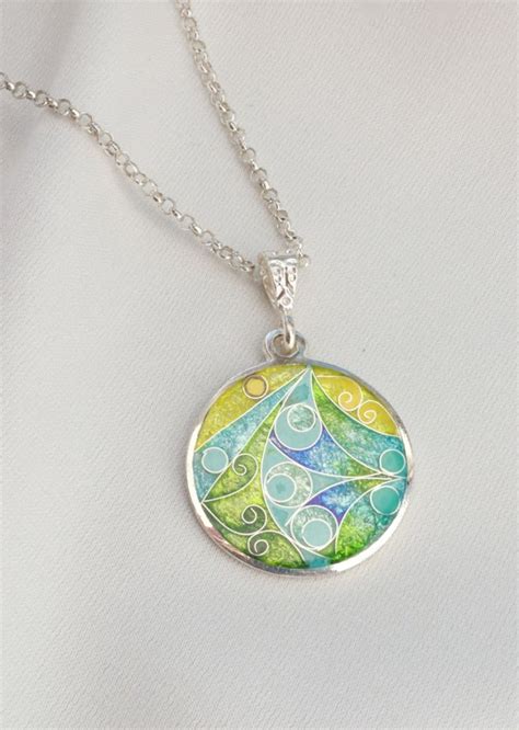 Unique Abstract Cloisonne Enamel Pendant Geometric Statement Necklace