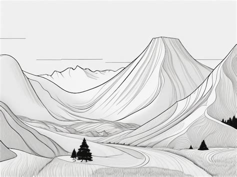 Premium Photo | Black and White Mountain Line Art Wallpaper Concept