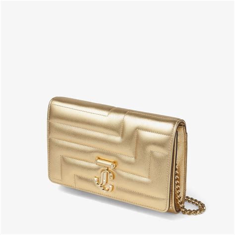 Gold Avenue Metallic Nappa Leather Clutch Bag With Light Gold JC Emblem